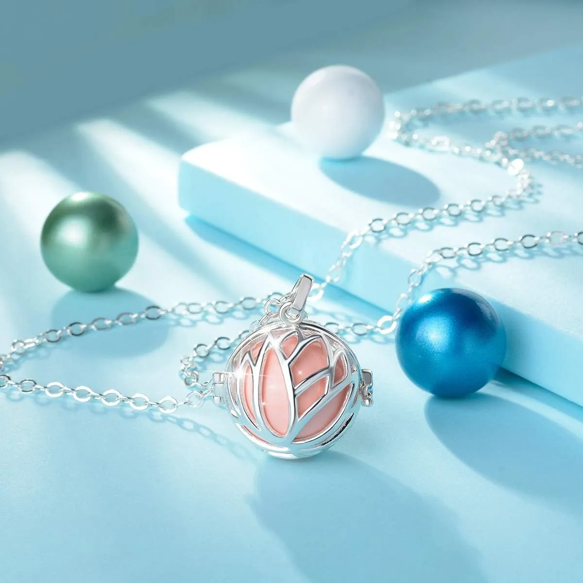 AEONSLOVE Pregnancy Necklace Lotus Long Harmony Ball Pendant Necklaces Chime Ball Music Wishing Jewelry Pregnancy Gifts for Women Maternity Mum