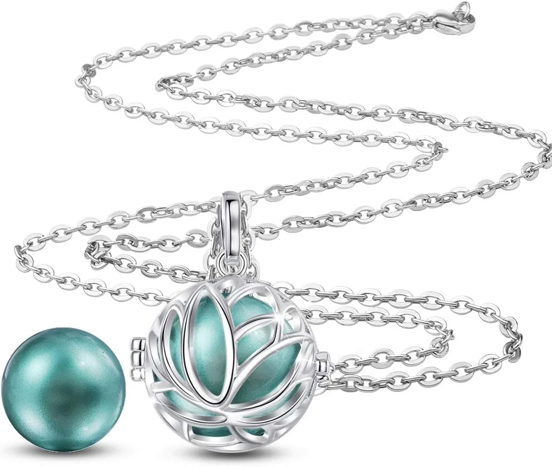 AEONSLOVE Pregnancy Necklace Lotus Long Harmony Ball Pendant Necklaces Chime Ball Music Wishing Jewelry Pregnancy Gifts for Women Maternity Mum