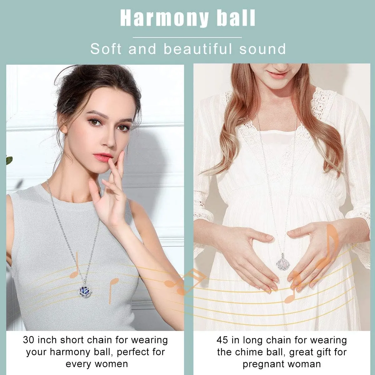 AEONSLOVE Pregnancy Necklace Lotus Long Harmony Ball Pendant Necklaces Chime Ball Music Wishing Jewelry Pregnancy Gifts for Women Maternity Mum
