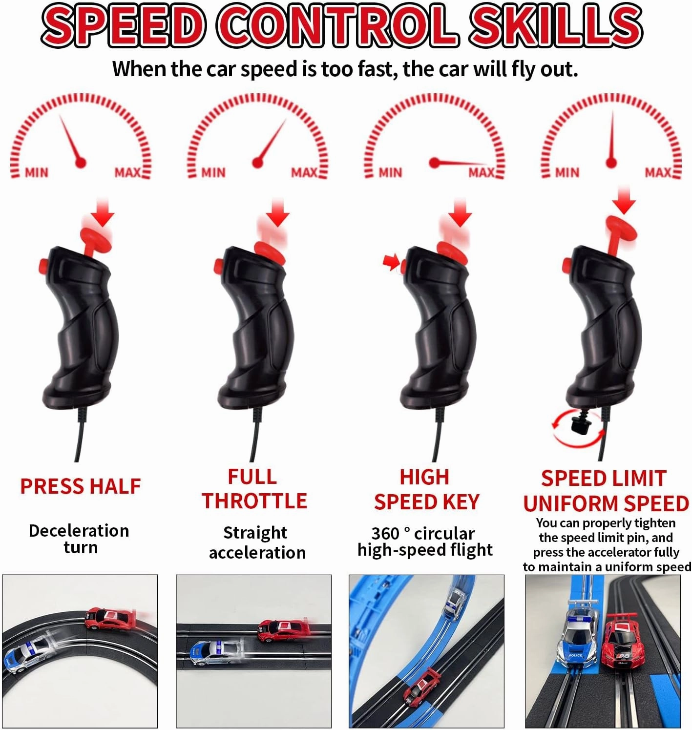 AGM MASTECH High Speed Series Dual Track Set, 8.4m Electric Track with 4 Vehicles Official Licensed Slot car Racing, Comes with 2 Hand Controls and Track Parts and a Lap Counter.