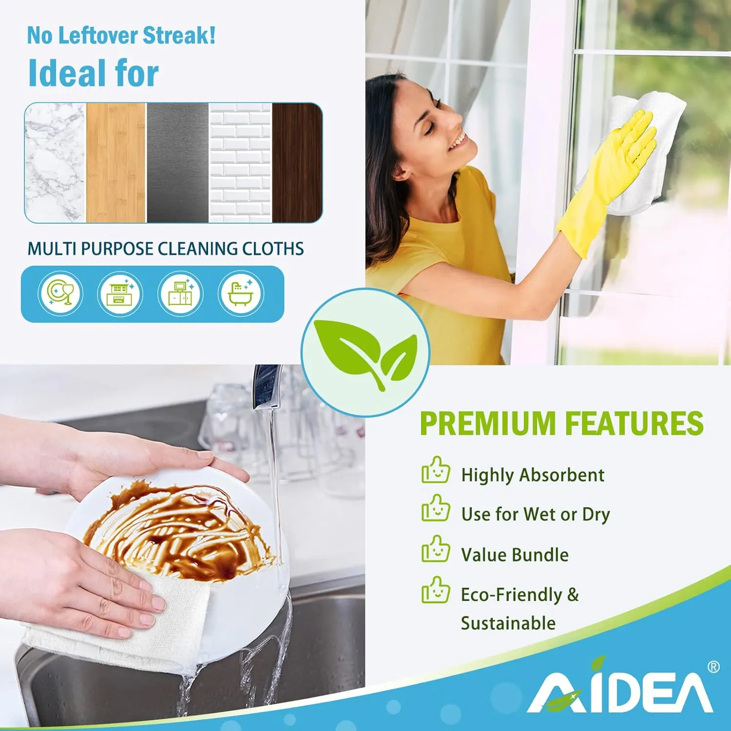 AIDEA Microfiber Cleaning Cloth White 50PK, Microfiber Towels for Cars, Lint Free Rags, Kitchen Towels Dusting Cloth, Bar Rags for Cleaning, Wash Cloth, Dish Cloths White, 11.5"x 11.5"