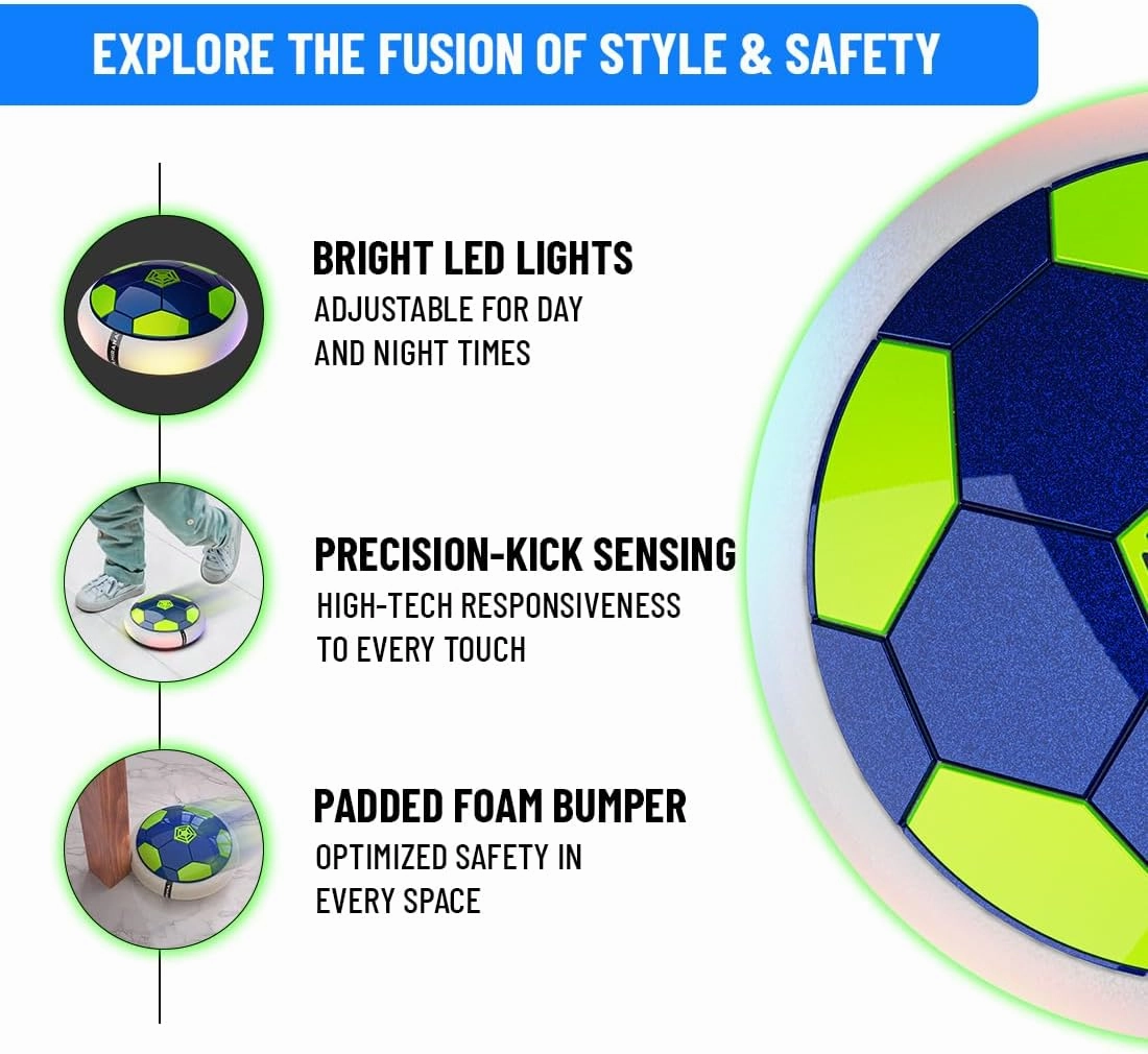 Air Football Smart - Hover Soccer Ball - Inbuilt Rechargeable Battery - Indoor Outdoor Toys with Attractive LED Light - Soft Foam Bumper Floating Disk - Birthday Gift for Boys and Girls