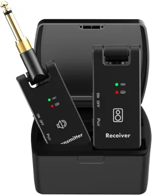 AITONE Wireless Guitar System 2.4 Ghz Guitar Bass Transmitter and Receiver with Battery Case for 6.35mm 3.5mm Mono Audio Electric Music Instruments (WP8)