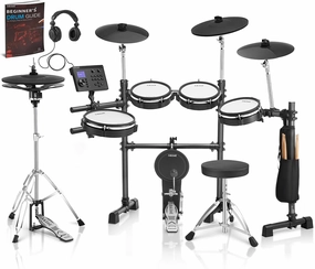 AKLOT Expanded-Size Electric Drum Set: 12'' Two-Piece Standalone Hi-Hat, Independent Kick Drum and 10'' Dual-Zone Snare, 12'' Triple-Zone Ride Cymbal, All Mesh Heads, 460 Sounds, USB MIDI (B-CORE541)