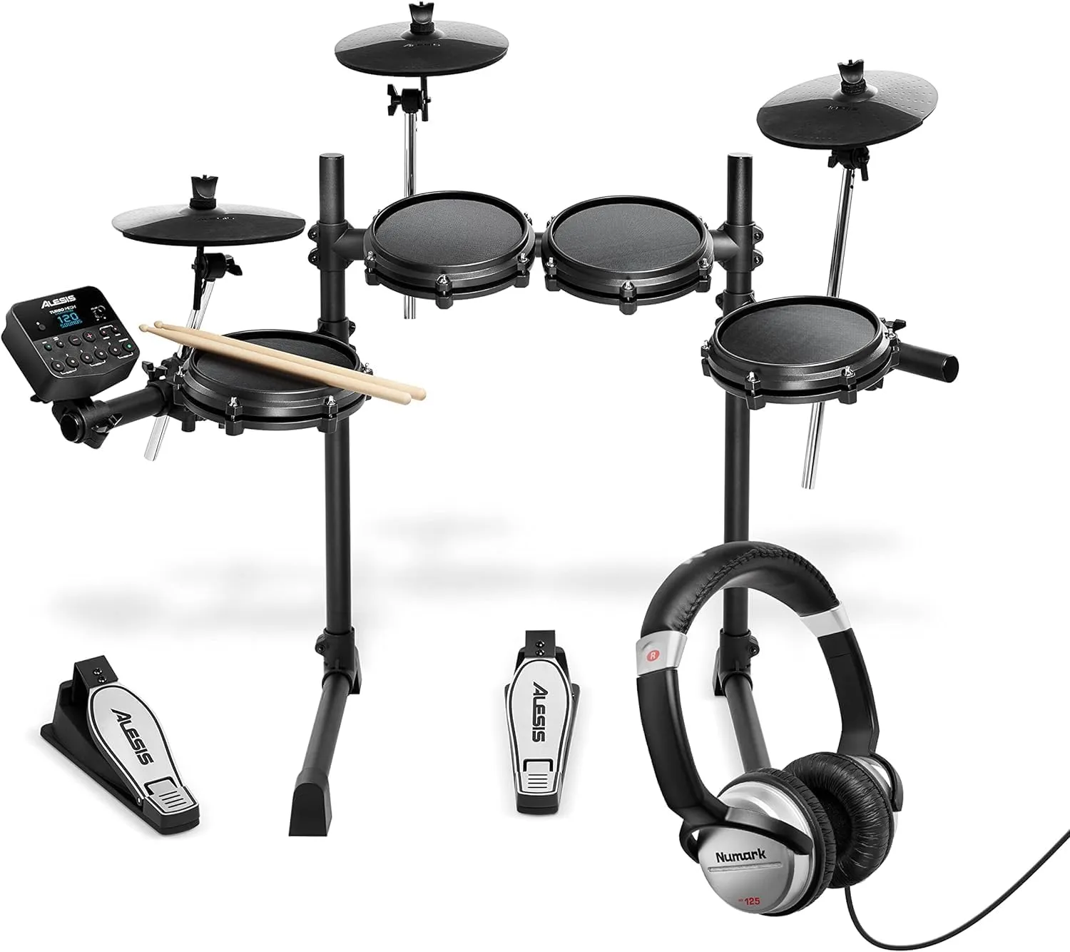 Alesis Drums Turbo Mesh Kit and Numark HF125 – Electric Drum Set With 100  Sounds, Mesh Drum Pads, Headphones, Drum Sticks and Drum Lessons
