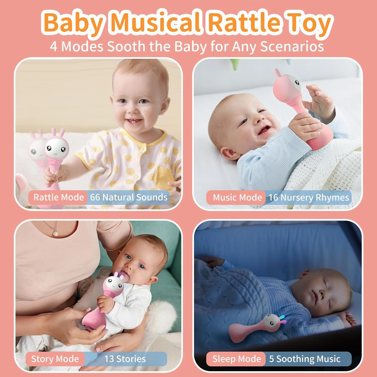 alilo Yoyo Talking Bunny Baby Musical Light-Up Rattle Toys 0-6-12-18 Months, Voice Mimicking Toys, Preloaded 90  Audio Content, ABC/Number/Notes Learning Toys,Easter Gifts for Baby Infant Newborn