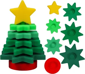ALLABC Silicone Christmas Tree for Toddlers, Tabletop Xmas Decoration, Stackable & Nesting Baby Toys, 5.9 inches