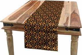 Ambesonne Retro Table Runner, Vintage Geometric Floral Mosaic Motif in Earth Toned Flower Leaf Tiles, Dining Room Kitchen Rectangular Runner, 16" X 72", Dark Taupe and Marigold