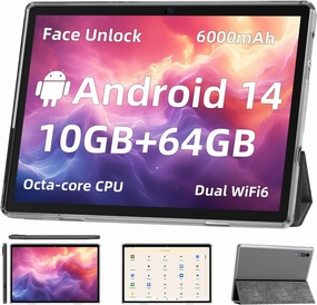 Android 14 Tablet,10 inch Tablets, Octa Core CPU, 10GB 64GB 512GB Expansion, 1280x800 HD IPS Touchcreen Display , Wi-Fi6, Dual Camera, 6000mAh Battery, Bluetooth5, 2 in 1 Tablet PC,Widevine L1