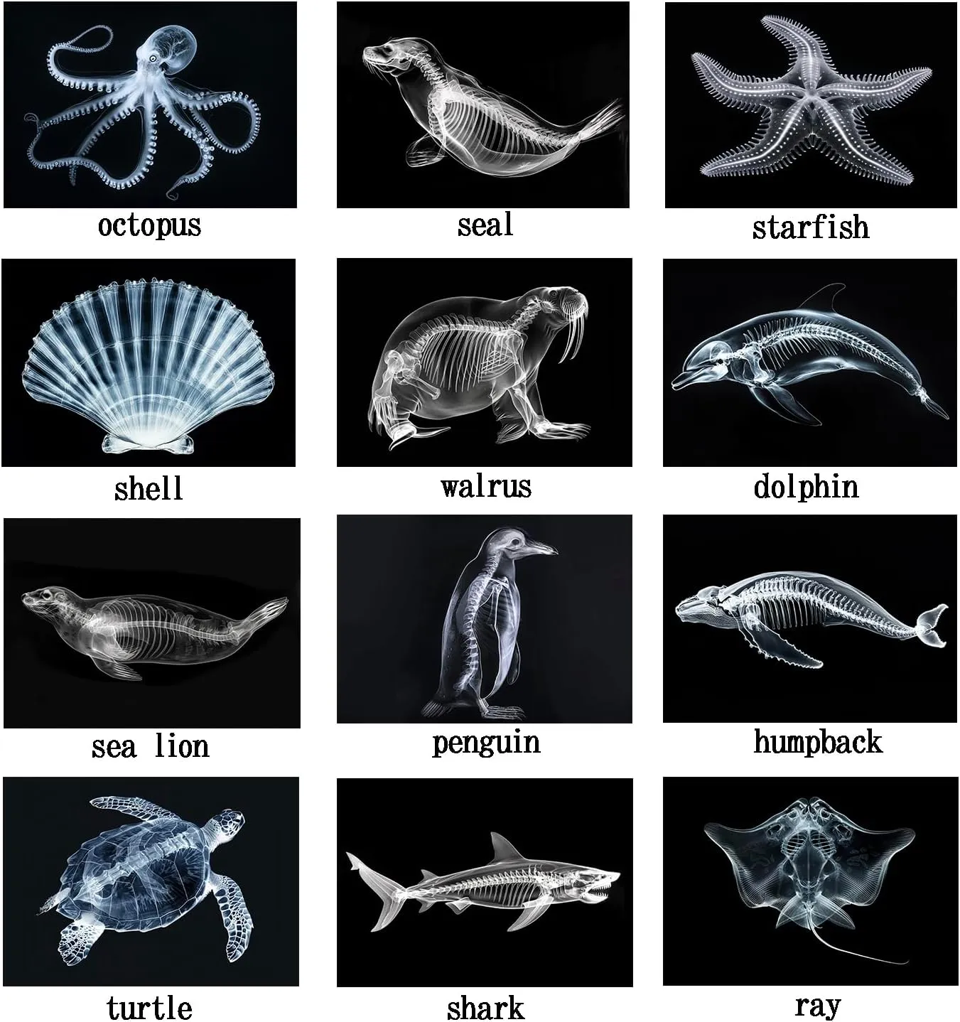 Animal X-Ray Set, Educational Science Kit, Light Table Accessory for Children (Sea Animals)