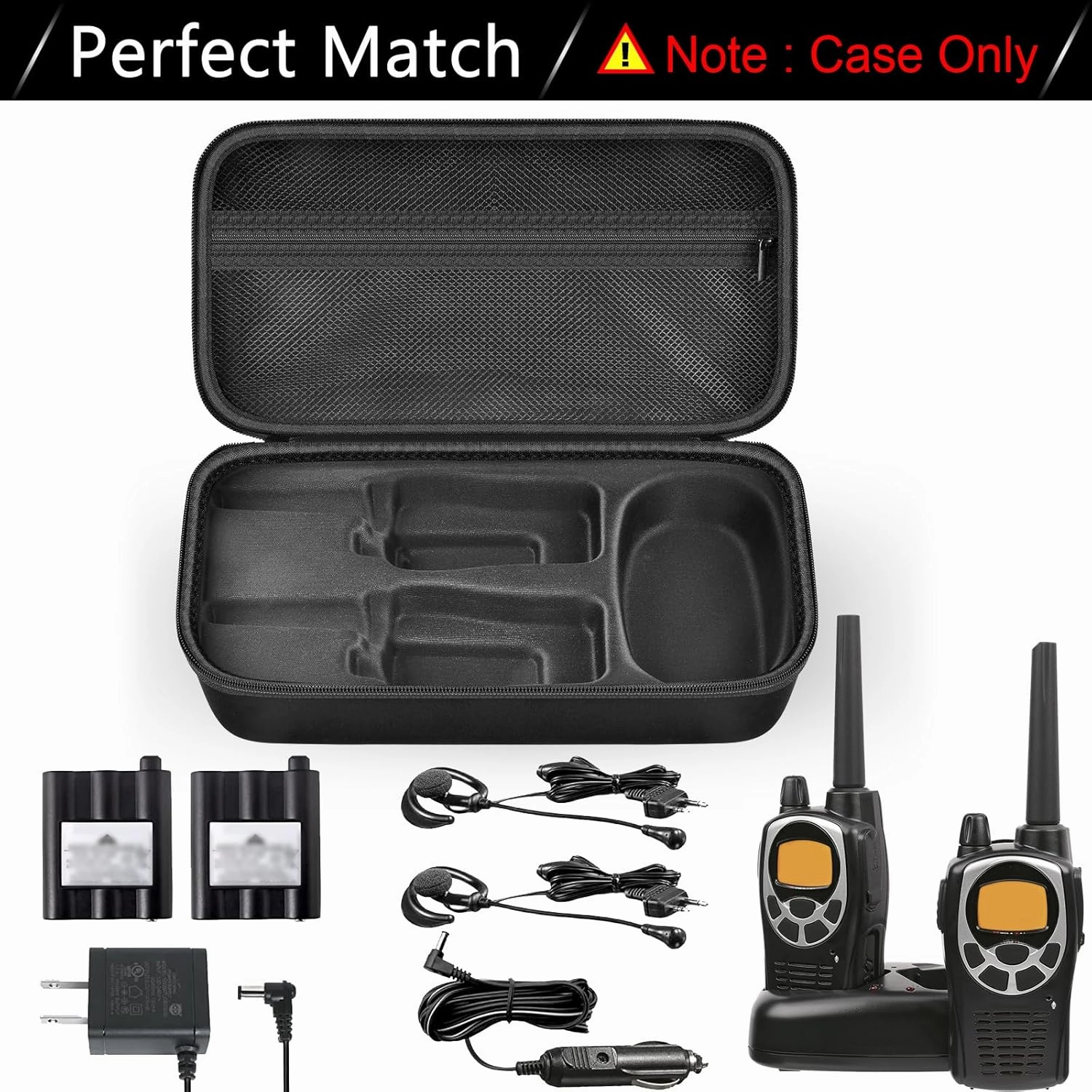 ANKHOH Walkie Talkie Case Holder for 50 Channel GMRS Two-Way Radio, Long Range Handheld Mobile Radios Hard Storage Carrying Box for Rechargeable Batteries, Charger and Headset, Black(Bag Only)