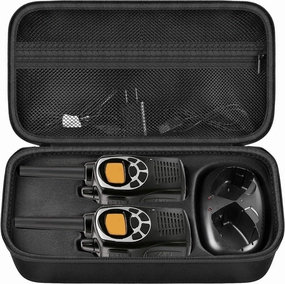ANKHOH Walkie Talkie Case Holder for 50 Channel GMRS Two-Way Radio, Long Range Handheld Mobile Radios Hard Storage Carrying Box for Rechargeable Batteries, Charger and Headset, Black(Bag Only)