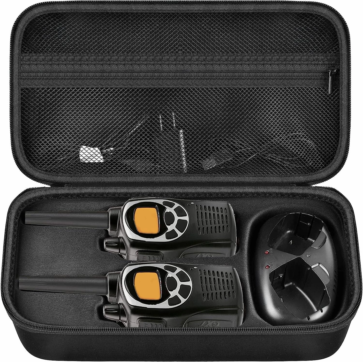 ANKHOH Walkie Talkie Case Holder for 50 Channel GMRS Two-Way Radio, Long Range Handheld Mobile Radios Hard Storage Carrying Box for Rechargeable Batteries, Charger and Headset, Black(Bag Only)