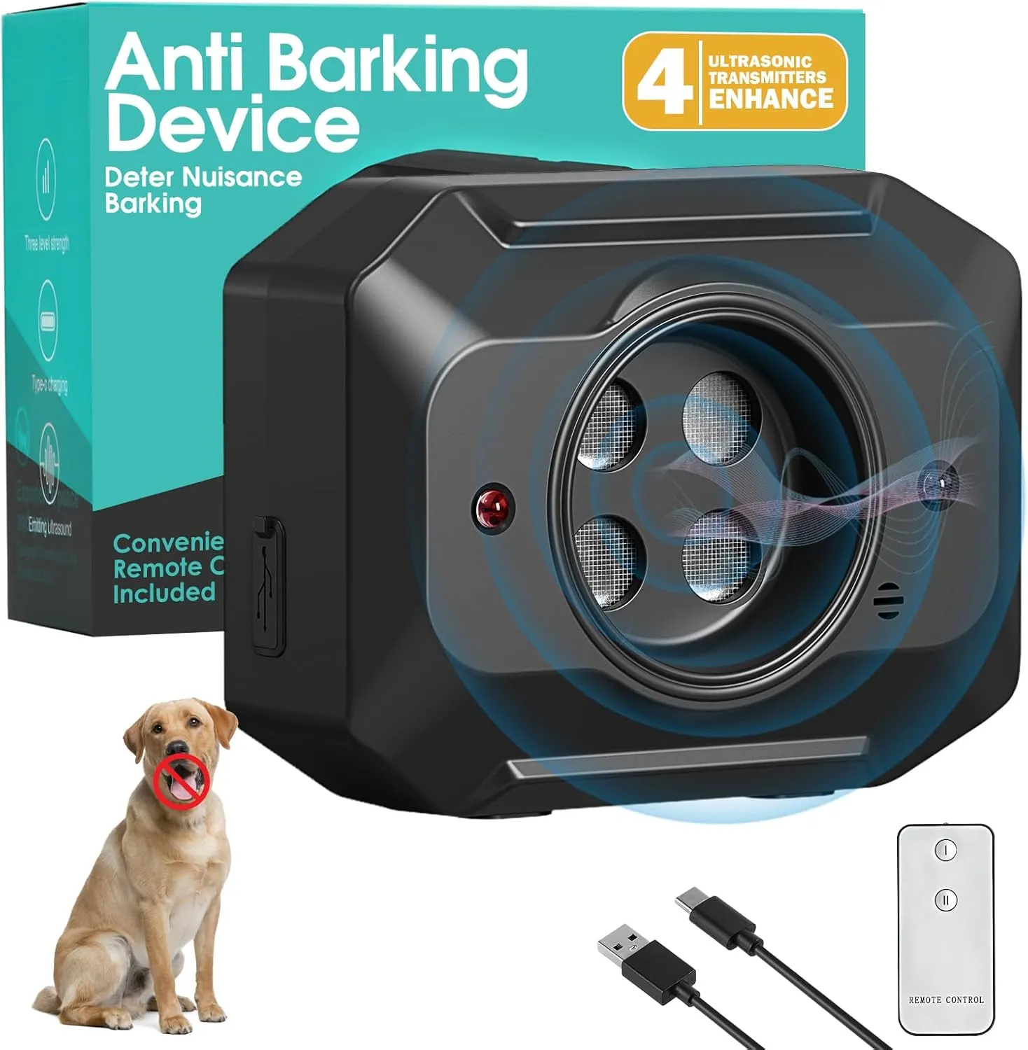 Anti Barking Device with Remote Control, Rechargeable Ultrasonic Dog Bark Deterrent with 3 Modes, Barking Box Barking Control Devices Indoor/Outdoor Safe for Dog & People