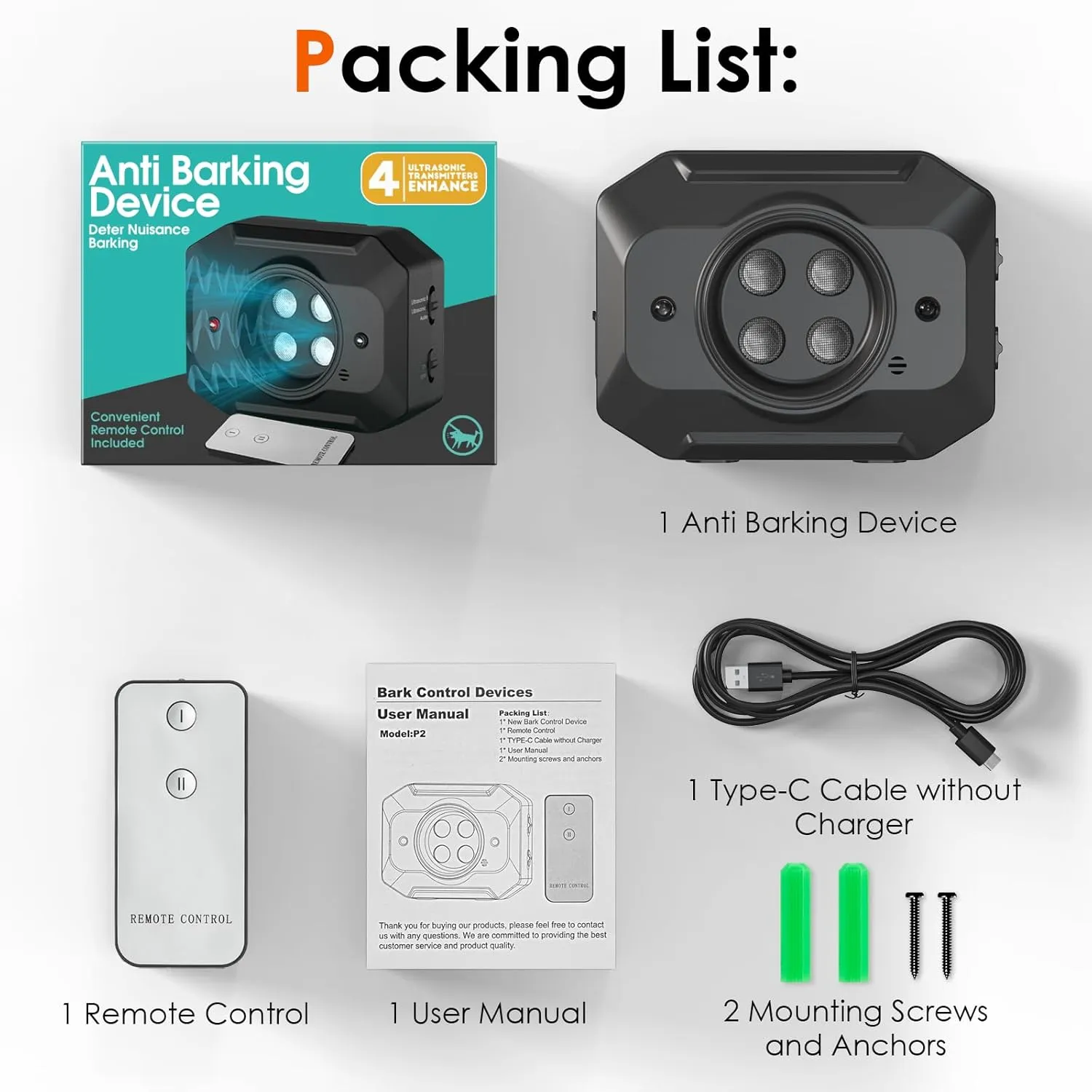 Anti Barking Device with Remote Control, Rechargeable Ultrasonic Dog Bark Deterrent with 3 Modes, Barking Box Barking Control Devices Indoor/Outdoor Safe for Dog & People