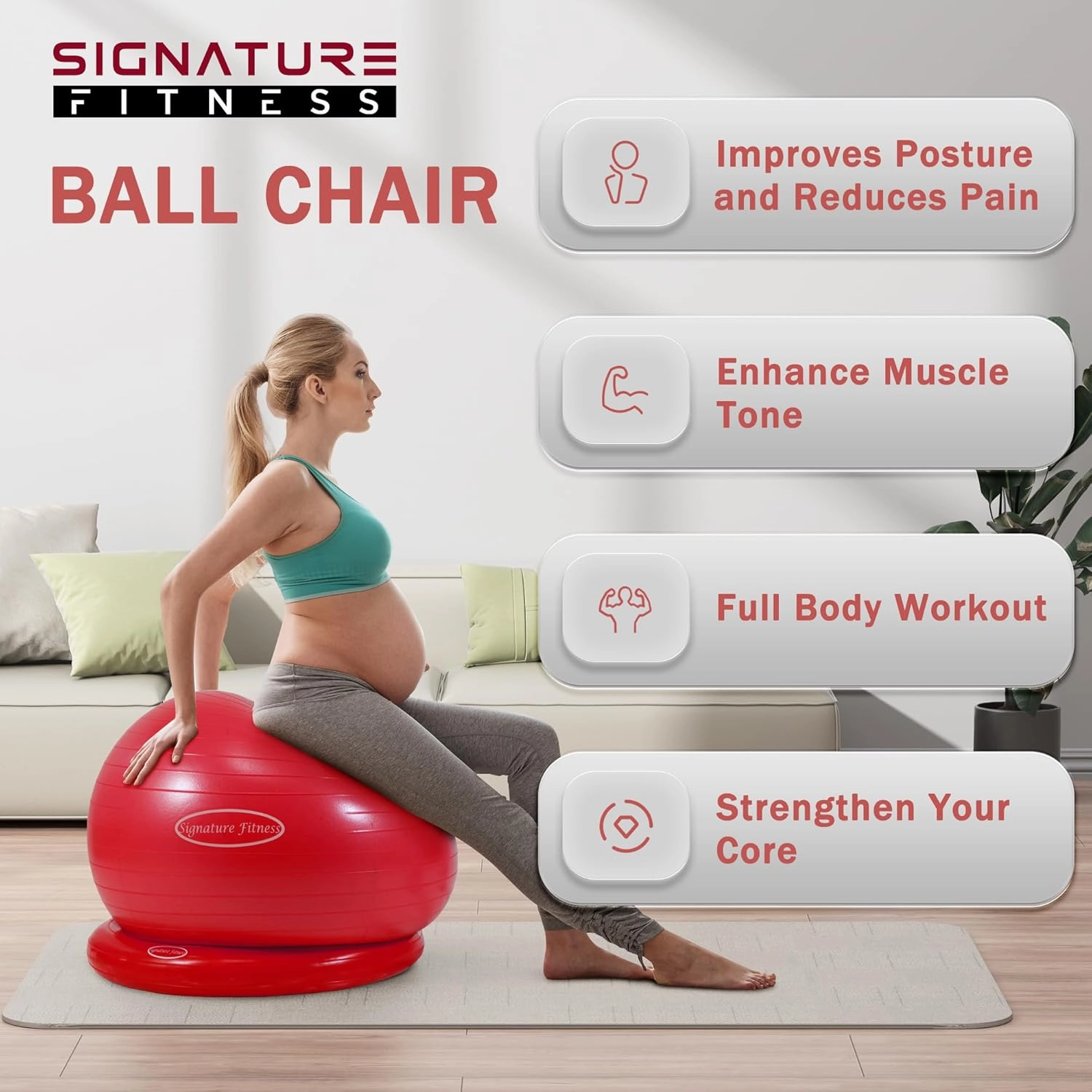 Anti-Burst and Slip Resistant Exercise Ball - Yoga, Fitness, Birthing Ball With Quick Pump, 2,000-Pound Capacity, Multiple Colors and Sizes