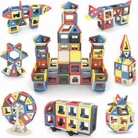 AOMIKS Magnetic Building Tiles 173 Pcs 3D Mini Magnetic Stacking Blocks Kids Learning STEM Toys for Girls and Boys Educational & Creativity Gift for Kids 3 4 5 6 7 8 Years Old