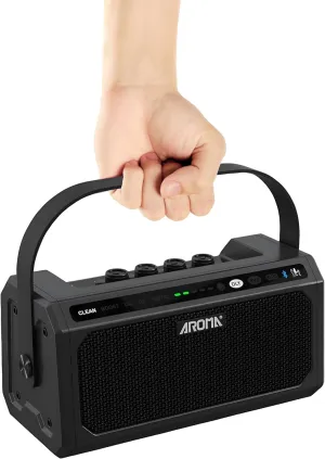 Aroma Portable 10W Mono Electric Guitar Practice Amp with Bluetooth 5.3 & OTG Direct Recording, 5-Channel Reverb/Delay Effects, 20 Drum Rhythms, Headphone Jack, 5.5H Working (No Stereo Output)