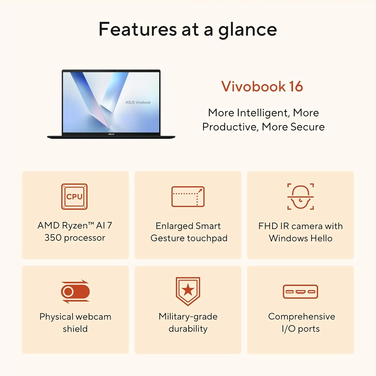 ASUS Vivobook 16 Laptop, Copilot  PC, 16” WUXGA 60Hz Display, AMD Ryzen AI 7 350 with XDNA NPU, AMD Radeon Graphics, 16GB RAM, 1TB SSD, Quiet Blue, M1607KA-DS76