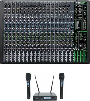 Audiosavings Bundle: (1) Mackie ProFX22v3 22-Ch 4-Bus Professional Effects Mixer w/USB ProFX22 v3 Bundle with (1) Rockville RWM65U Dual UHF 15 Ch Metal Handheld Wireless Microphone System (2 Item)