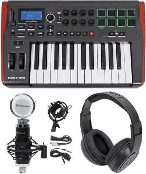 Audiosavings Bundle: IMPULSE 25 Ableton Live 25-Key MIDI USB Keyboard Controller Bundle with Rockville RCM03 Pro Studio Condenser Microphone   Shock Mount   Closed-Back Studio Headphones (3 Items)