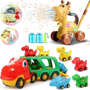 Automatic Bubble Machine for Toddlers Bundle with Toddler Toys Car Dinosaur Truck for Boys