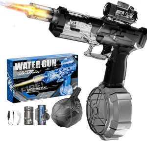 Automatic Electric Water Guns for Adults & Kids Ages 8-12，Powerful Water Blaster Squirt Gun with LED Flash 32ft Long Range 500mL Large Capacity, Outdoor Toys for Summer Pool Beach(Black)