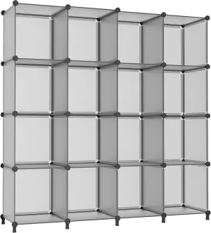 AWTATOS Cube Storage Organizer, 16 Cube Closet Organizer, Stackable Storage Cube Shelves, DIY Portable Closet Clothes Organizer Shelving for Bedroom, Closet, Wardrobe, Bathroom, Grey