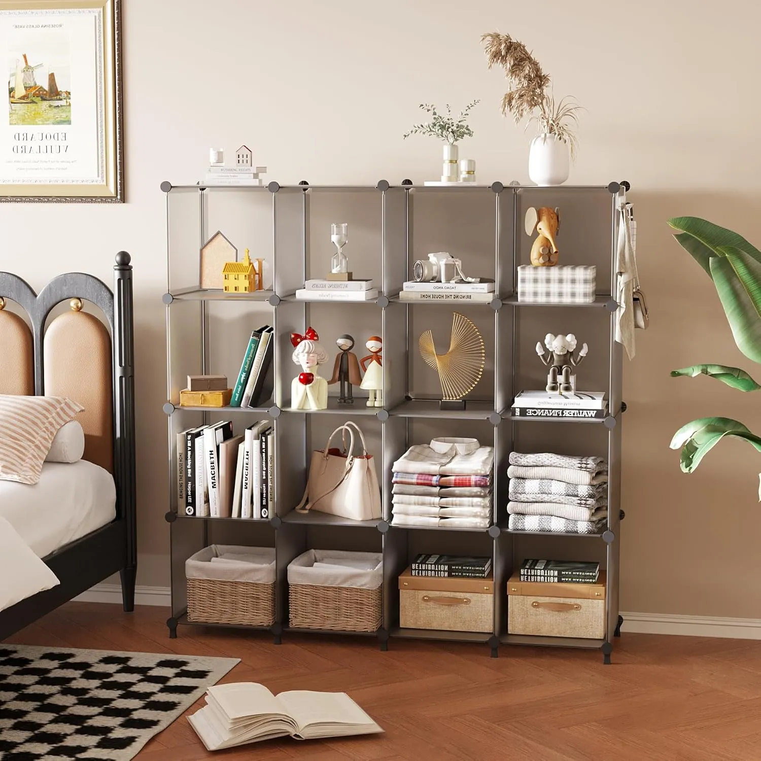 AWTATOS Cube Storage Organizer, 16 Cube Closet Organizer, Stackable Storage Cube Shelves, DIY Portable Closet Clothes Organizer Shelving for Bedroom, Closet, Wardrobe, Bathroom, Grey