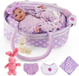 BABESIDE Lifelike Reborn Baby Dolls with Bassinet, 17 Inch Soft Body Realistic Newborn Real Life Girl Baby Dolls Soft Vinyl and Cloth Body with Basket & Feeding Kit Gift Box for Kids Age 3 