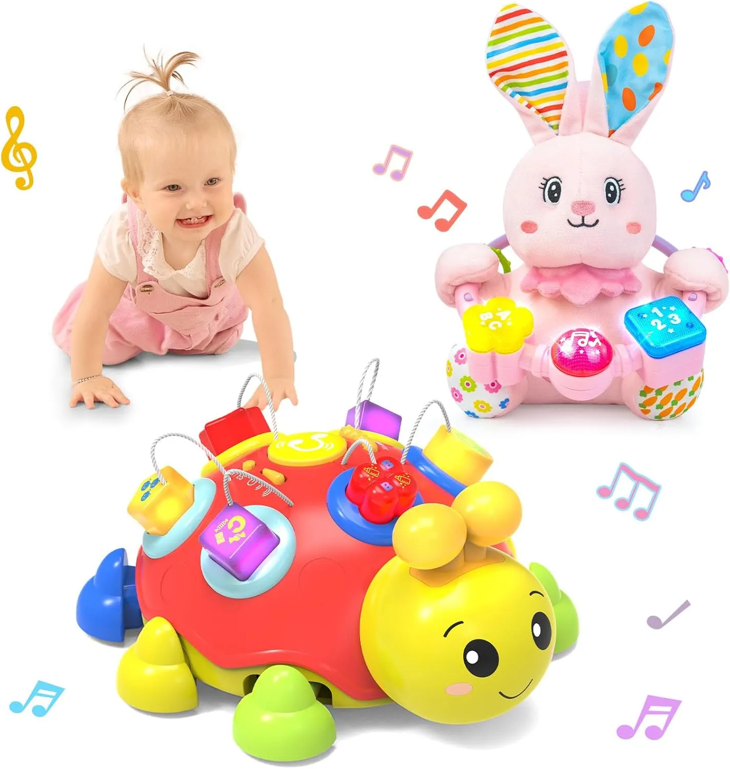 Baby Boy Gift Set for 0-12  Months (1 * Baby Ladybug Musical Toy & 1 * Musical Plush Rabbit Toy)