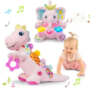 Baby Boy Gift Set for 0-6-12  Months (1 * Baby Elephant Musical Toy & 1 * Musical Plush Dino Toy)