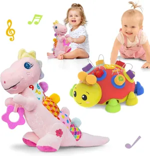 Baby Gift Set for 0-6-12  Months (1 * Baby Musical Ladybug Toys & 1 * Musical Plush Dinosaur Toy)