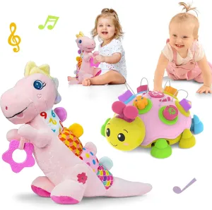 Baby Gift Set for0-6-12-12  Months (1 * Baby Musical Ladybug Toys & 1 * Musical Plush Dinosaur Toy)