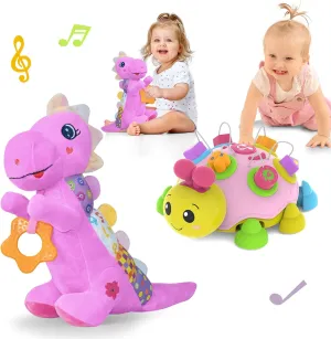 Baby Girl Gift Set for 0-6-12-12  Months (1 * Baby Musical Ladybug Toys & 1 * Musical Plush Dinosaur Toy)
