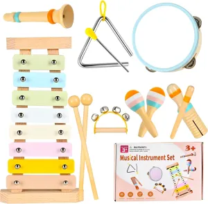 Baby Musical Instruments for Toddlers Montessori Toys, DUDUCOFU Wooden Musical Toys with 12 Pcs Percussion Instruments Early Learning Music Toys Gift for 1 2 3 Year Old Kids Baby Toddlers Boys Girls