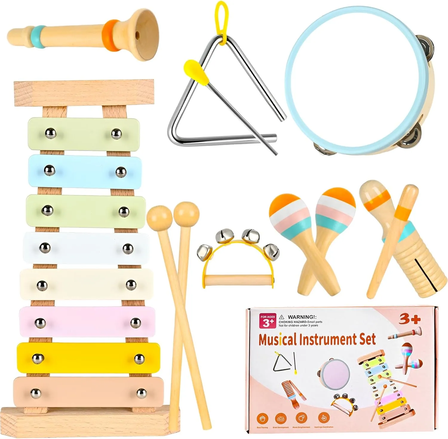 Baby Musical Instruments for Toddlers Montessori Toys, DUDUCOFU Wooden Musical Toys with 12 Pcs Percussion Instruments Early Learning Music Toys Gift for 1 2 3 Year Old Kids Baby Toddlers Boys Girls