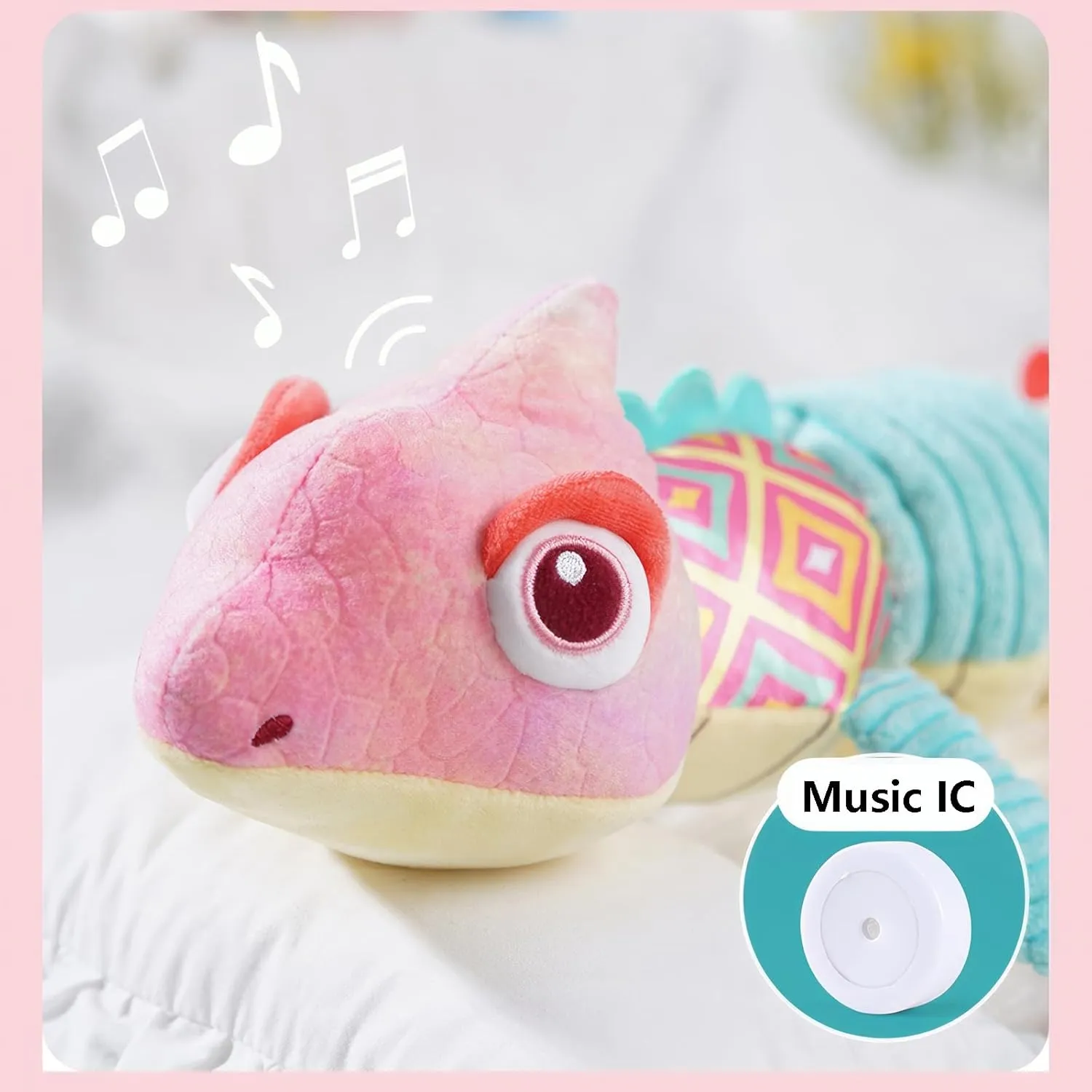 Baby Musical Stuffed Animal Toy Rattles Crinkle and Teether Infant Sensory Toys 0-6 Months, Plush Tummy Time Toys Girl Gift, Dinosaur Pink