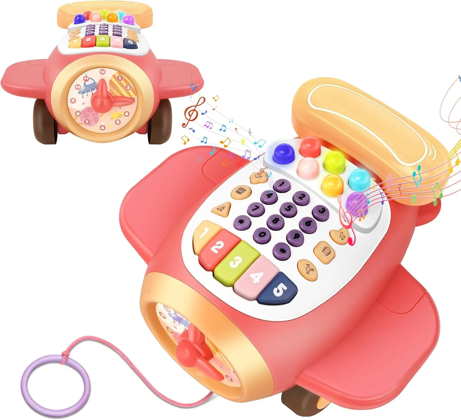 Baby Phone Toy,Musical Airplane Toys Play Cell Phone for Toddlers with Light Music and Clock,Early Learing Educational Toy Christmas Birthday Gift 2 3 4 Year Old Boys Girls 18 Month