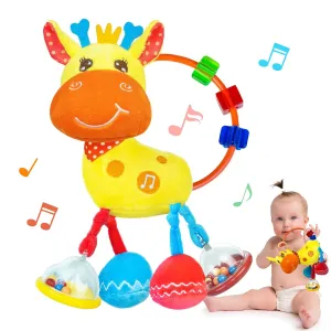 Baby Sensory Toys 0-6 3-6 Months,Infant Baby Musical Stuffed Animal Activity Soft Toys, 3  Months Rattles Teething Toys for Babies,Tummy Time Toy Gifts for 0-3-6-12 Months Boys, Girls