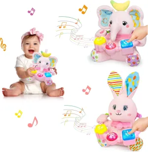 Baby Stuffed Animals, Musical Bilingual Early Learning Toys with Light Up & Sound, Tummy Time Toys for 0-12 Months, Newborn Girl