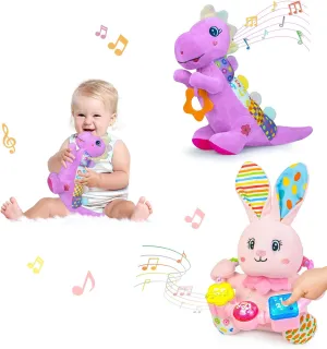 Baby Stuffed Animals Toys 0-6-12 Months, Baby Musical Bilingual Early Learning Toys with Light Up & Sound,Tummy Time Toys for 0 3 6 9 12  Months for Newborn Girl