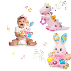 Baby Stuffed Animals Toys 0-6-12 Months, Baby Musical Bilingual Early Learning Toys with Light Up & Sound,Tummy Time Toys for 0 3 6 9 12  Months for Newborn Girl