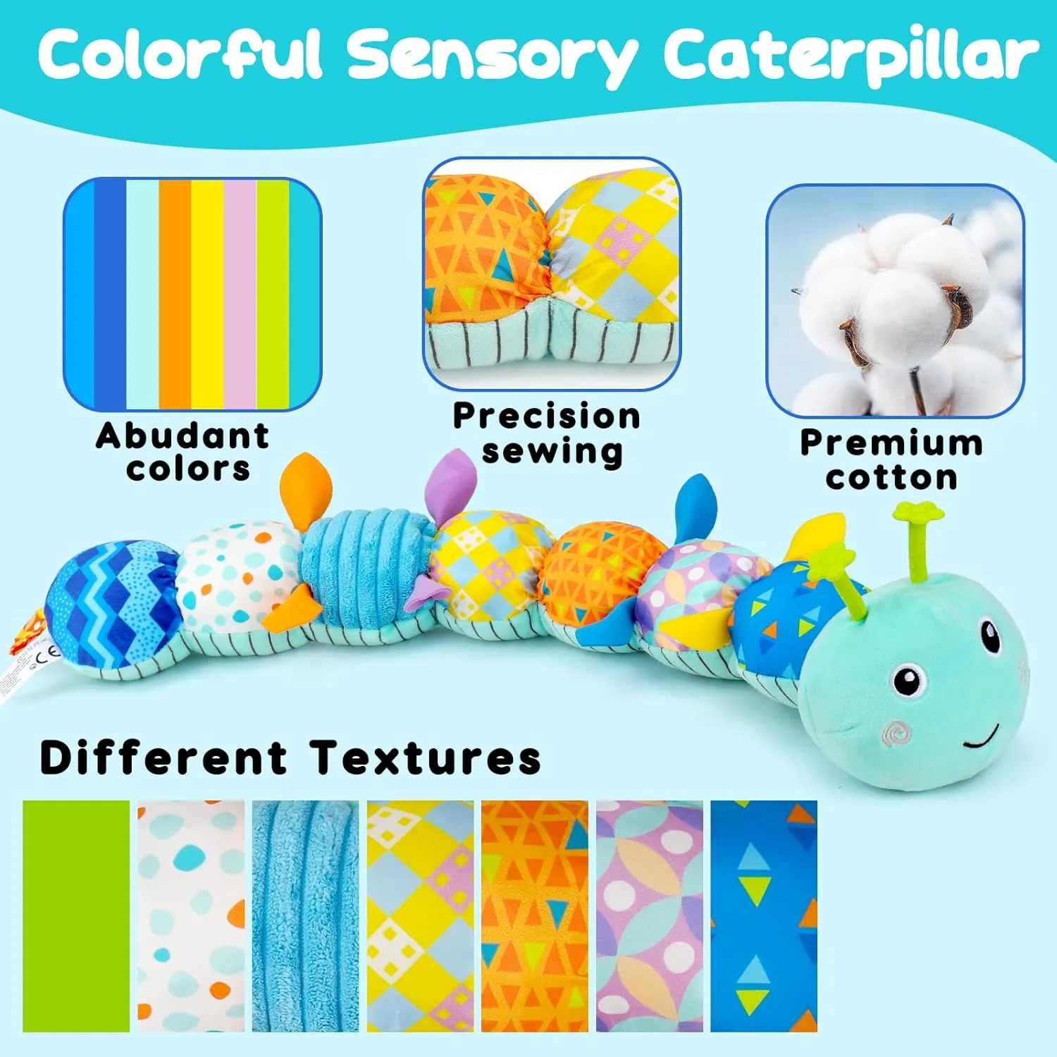 Baby Tummy Time Toys 0-6 Month Musical Stuffed Animal Plush Caterpillar Toy for Infant 6-12 Month Teething Sensory Toy with Crinkle Rattle for Babies 0-3-6 Month Newborn Boy Girl Birthday Gift