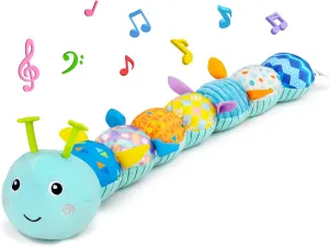 Baby Tummy Time Toys 0-6 Month Musical Stuffed Animal Plush Caterpillar Toy for Infant 6-12 Month Teething Sensory Toy with Crinkle Rattle for Babies 0-3-6 Month Newborn Boy Girl Birthday Gift