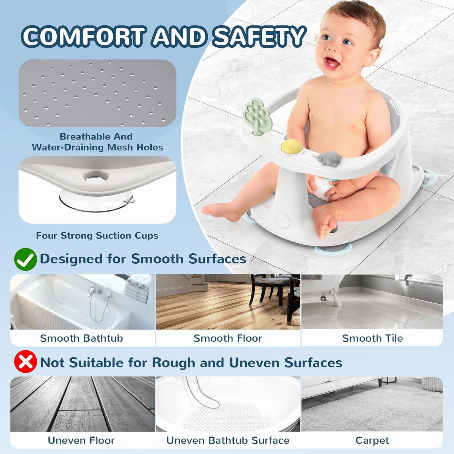 Baby Bath Seat: Infant Bath Seats for Babies Sitting Up - Toddler Bath Seat for Babies 6 Months & Up Baby Bathtub Seat with Non-Slip Suction Cups Baby Bath Tub Chair for Shower