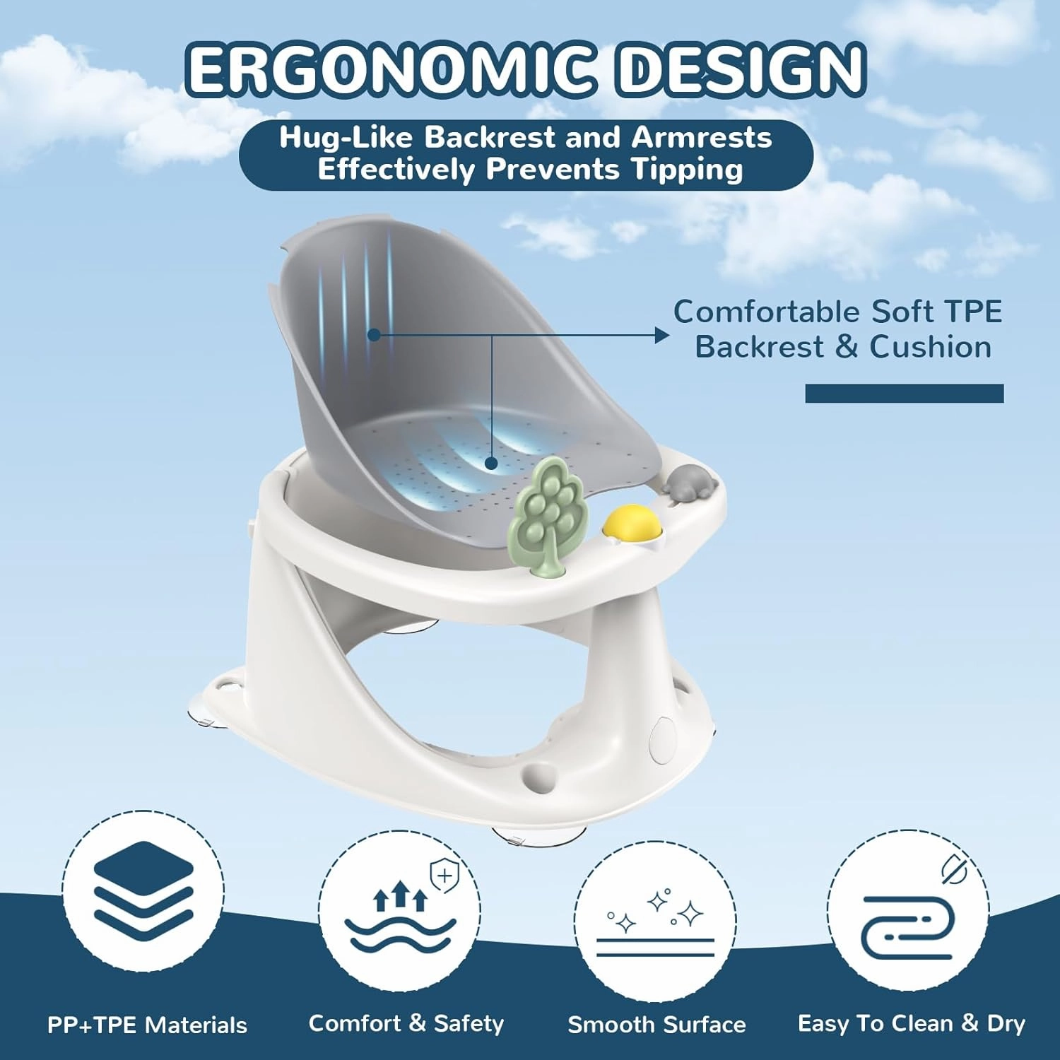 Baby Bath Seat: Infant Bath Seats for Babies Sitting Up - Toddler Bath Seat for Babies 6 Months & Up Baby Bathtub Seat with Non-Slip Suction Cups Baby Bath Tub Chair for Shower