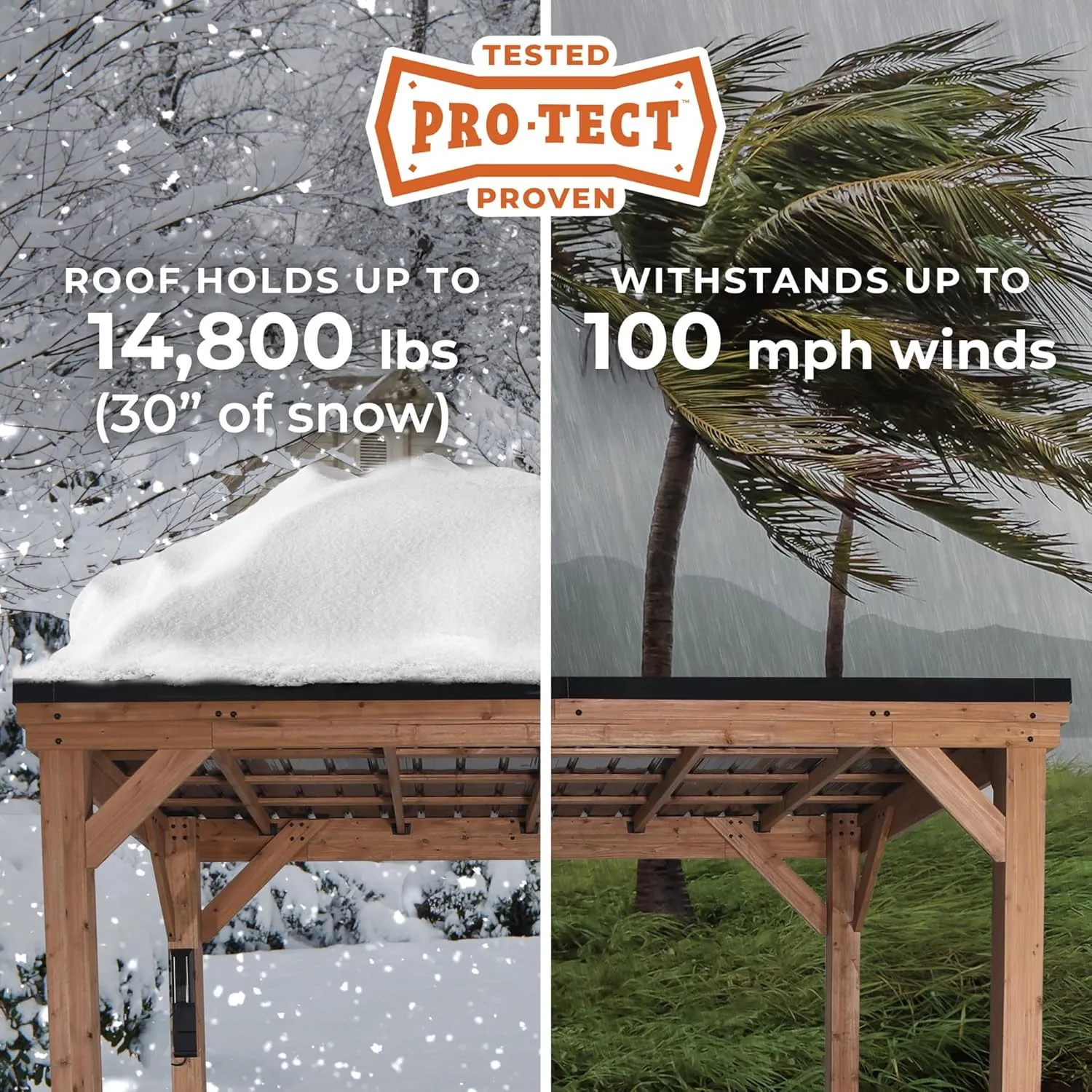 Backyard Discovery Arcadia 24' x 12' Cedar Wood Outdoor Gazebo Pavilion with Hardtop Galvanized Steel Slope Roof, Snow Support, Wind Resistance, PowerPort, Shade for Garden, Patio, Deck, Entertaining