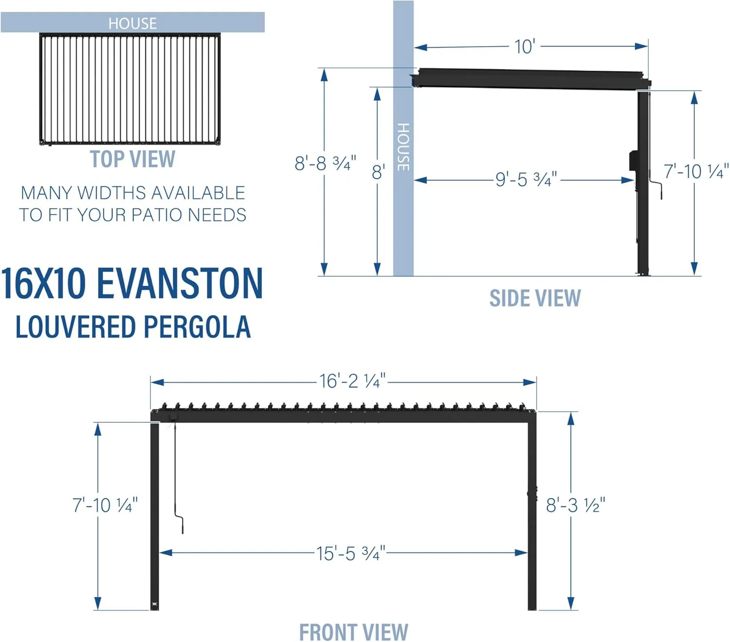Backyard Discovery Evanston 16'x10' Galvanized Steel Wall-Mounted Louvered Pergola Kit with Adjustable Roof, Shade, Rain Protection, High-Wind Rating, PowerPort, Gutter System for Outdoor Patio, Deck