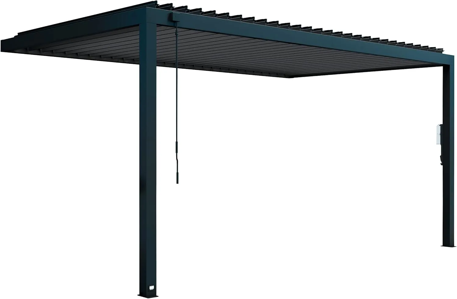 Backyard Discovery Evanston 16'x10' Galvanized Steel Wall-Mounted Louvered Pergola Kit with Adjustable Roof, Shade, Rain Protection, High-Wind Rating, PowerPort, Gutter System for Outdoor Patio, Deck